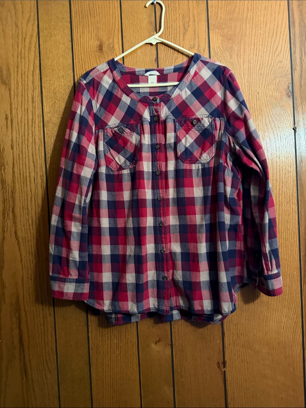 Duluth Trading Co Red, Blue & White Plaid Flannel Tunic